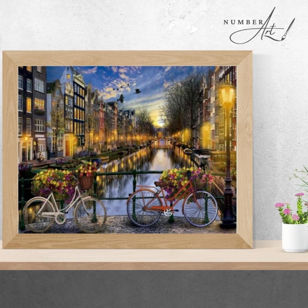 Bicycles in Amsterdam At Night Paint By Numbers