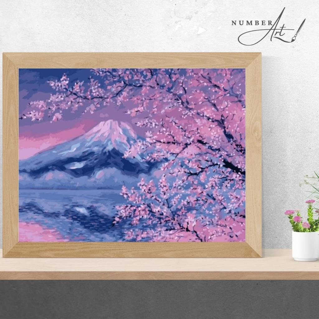 Mount Fuji and Sakura Trees Paint By Numbers