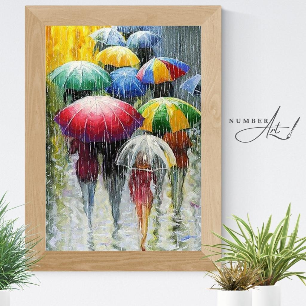 Umbrella & Rain Paint By Numbers