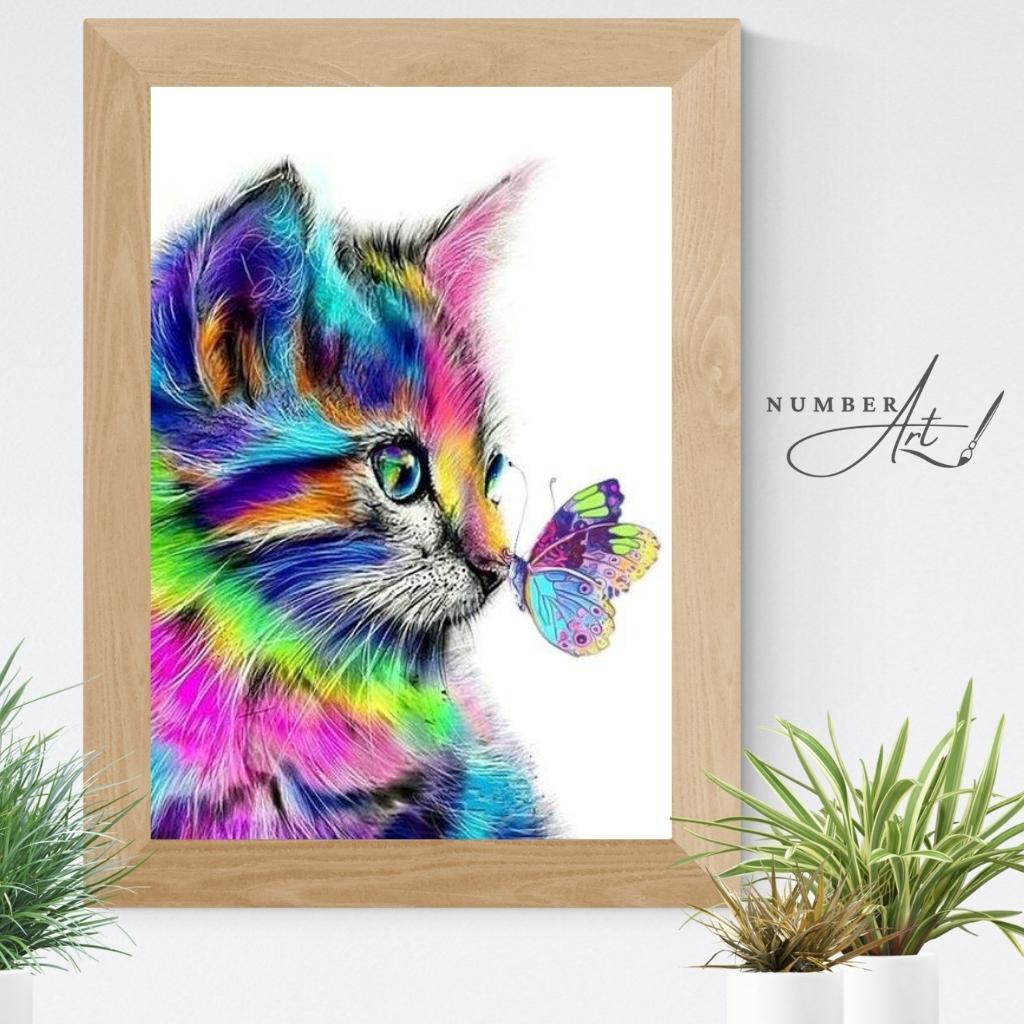 Vibrant Cat And Butterfly Paint By Numbers