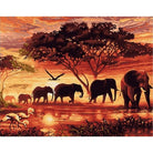 African Elephant Herd Silhouette Paint By Numbers - Number Art