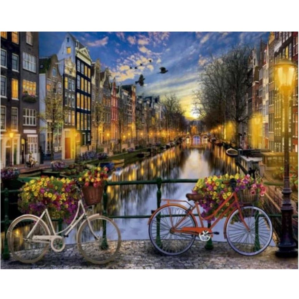 Bicycles in Amsterdam At Night Paint By Numbers - Number Art