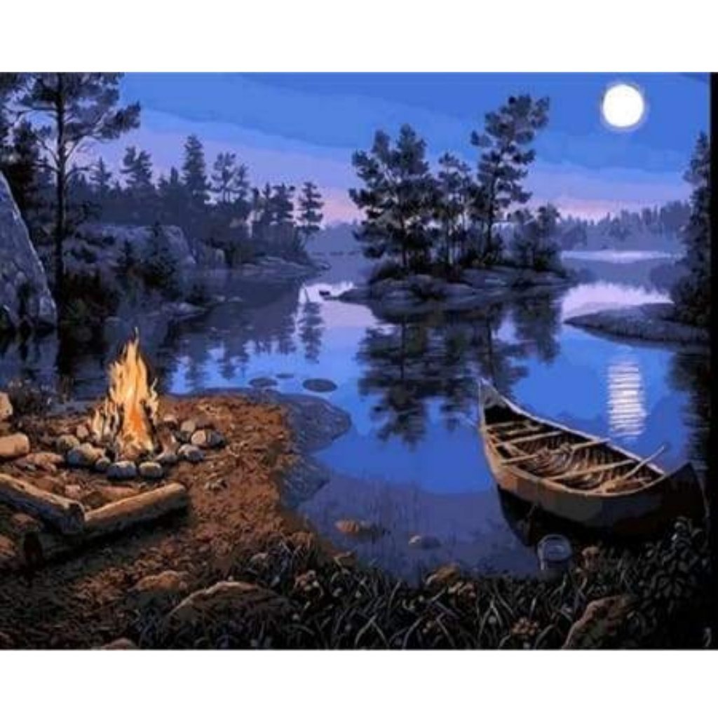 Camp Fire By The Lake Paint By Numbers - Number Art