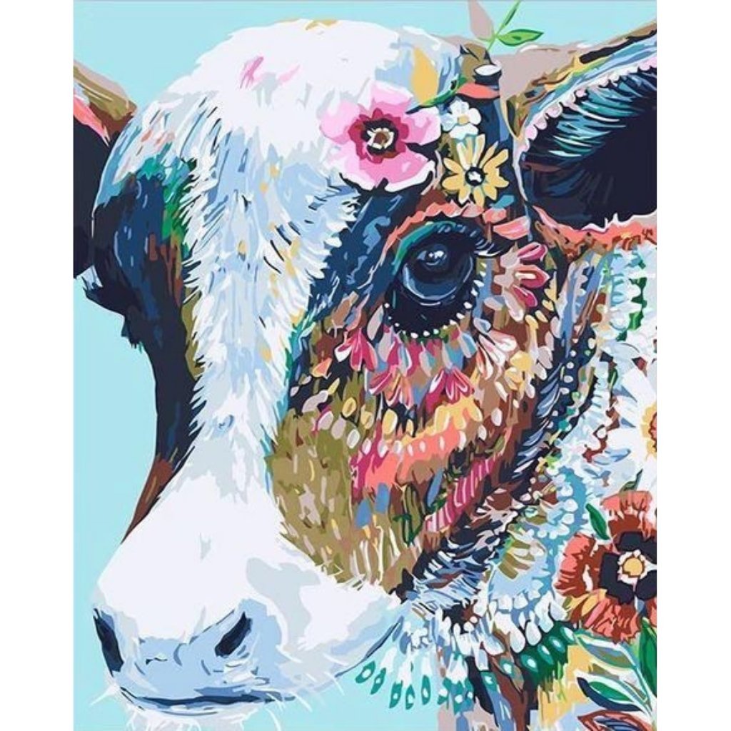 Floral Abstract Cow Paint By Numbers - Number Art