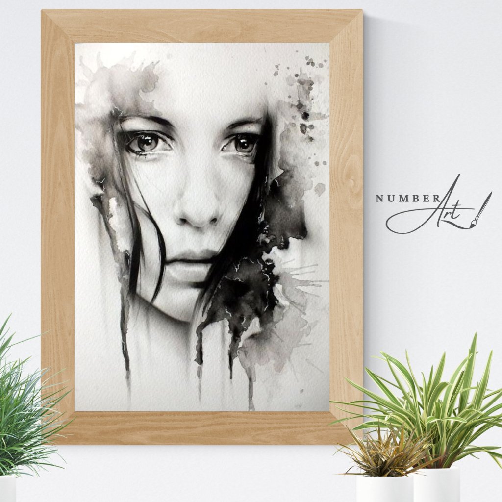 Monochrome Whispers - Elegant Woman Portrait Paint by Numbers Kit - Number Art