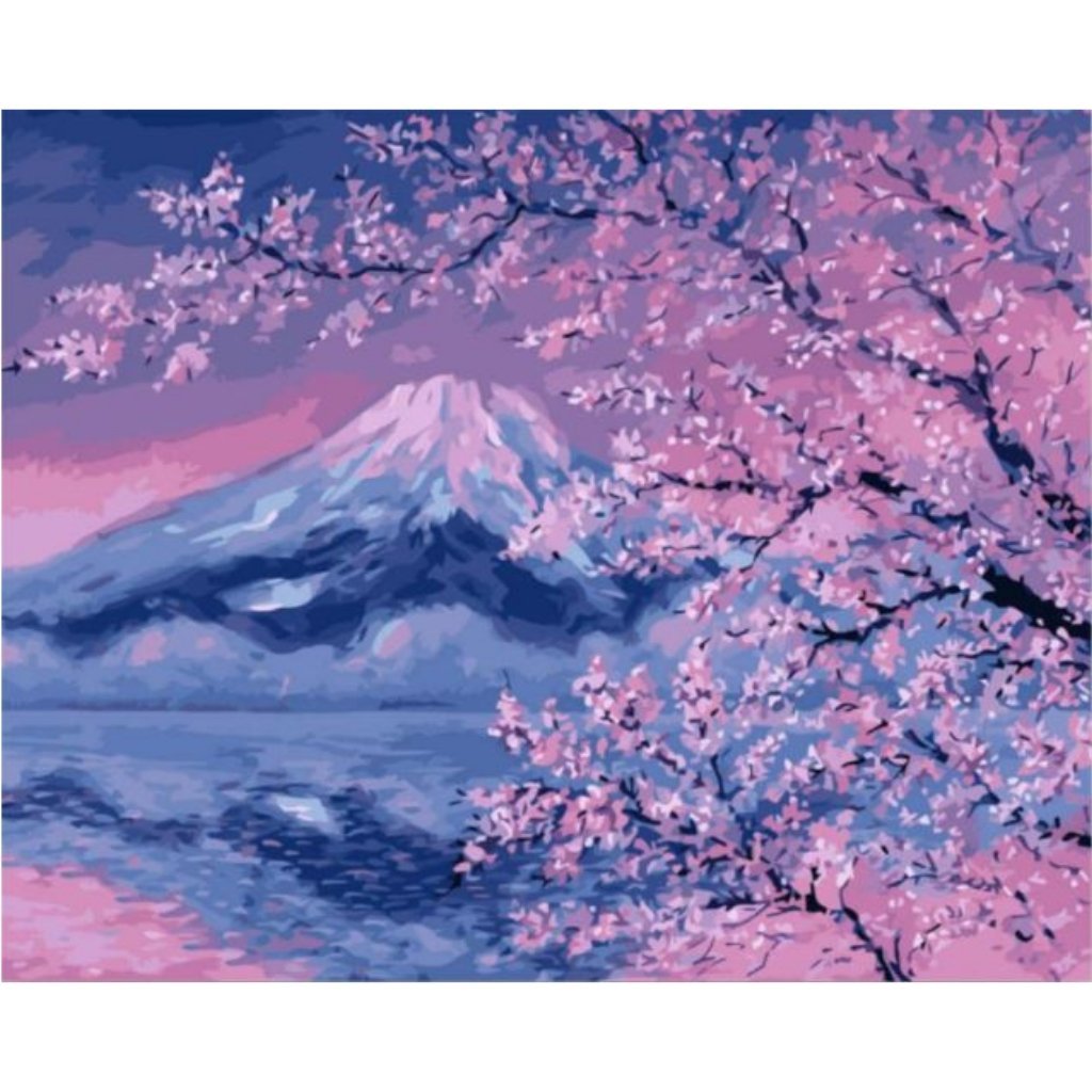 Mount Fuji and Sakura Trees Paint By Numbers - Number Art
