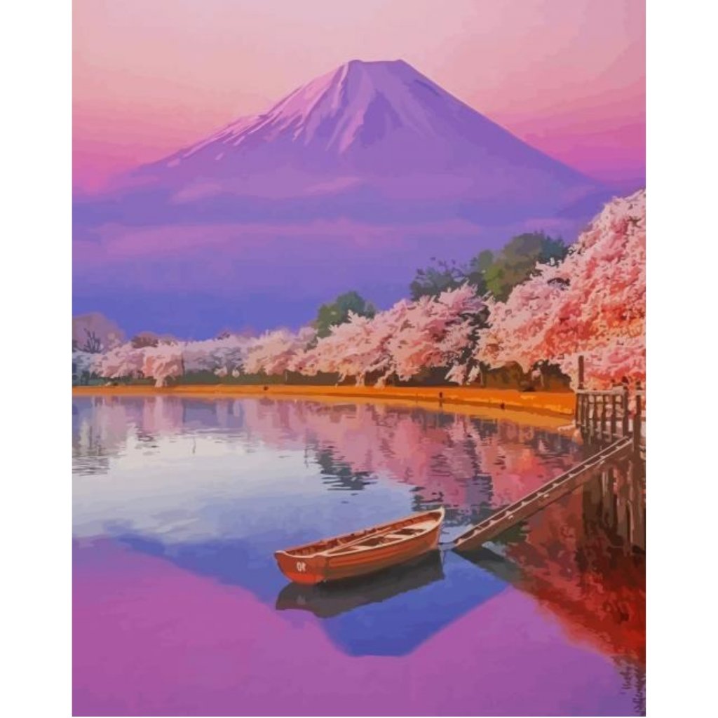 Mount Fuji & Cherry Blossom Paint By Numbers - Number Art